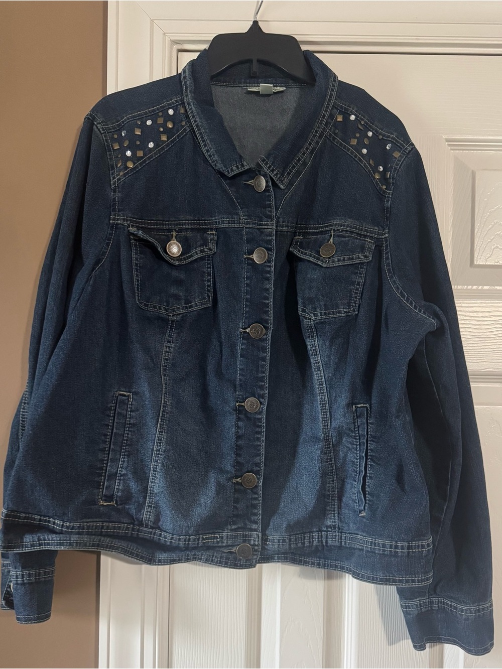 Dress Barn Dark Blue Denim Jacket with Stud Accents